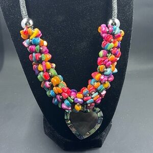 Colorful Beaded Heart Necklace